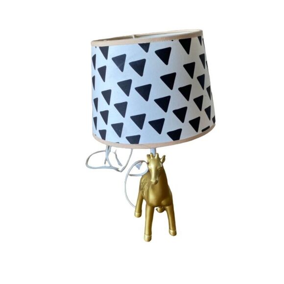 Giraffe Lamp Gold Base Black White Shade 10 x 17 - Picture 3 of 7